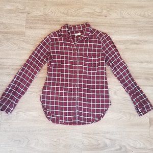 Burgundy Red Plaid Flannel Button Down